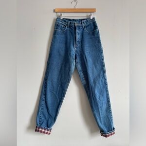 Eddie Bauer Flannel Lined High Waisted Mom Jeans Dark Wash